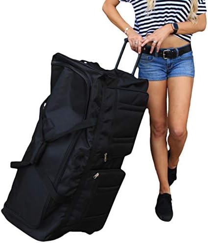 36-inch Rolling Duffle Bag with Wheels, Luggage Bag, Hockey Bag, XL Duffle Bag With Rollers, Heavy Duty Oversized Bag (Black)