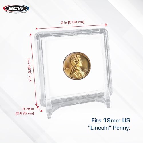 BCW 2x2 Coin Snap - 25 ct Penny Holder | Archival Safe Coin Protector | Crystal Clear Polystyrene Coin Display Case | Ideal for US Lincoln Penny | Coin Holders for Collectors