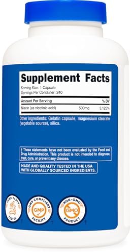Nutricost Niacin (Vitamin B3) 500mg, 240 Capsules, with Flushing, GMO-Free | Gluten-Free