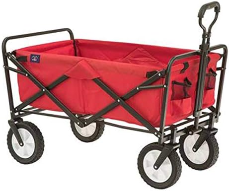 Mac Sports Heavy Duty Steel Frame Collapsible Folding 150 Pound Capacity Outdoor Camping Garden Utility Wagon Yard Cart, Red