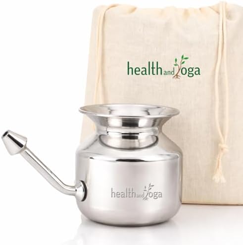 HealthAndYoga(TM) Stainless Steel Neti Pot for Sinus Congestion (Ayurvedic JalNeti)