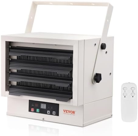 VEVOR Electric Garage Heater, 5000 Watt Digital Fan Forced Wall Ceiling Mount Shop Heater, Remote Control, Overheat Protection