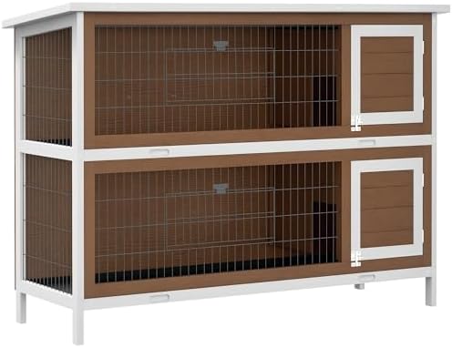 PawHut 54" 2-Story Large Rabbit Hutch Bunny Cage Wooden Pet House Small Animal Habitat with Lockable Doors, No Leak Tray and waterproof Roof for Outdoor/Indoor Orange | Wooden Pet House, Small Animal Habitat, No Leak Tray, Waterproof Roof, for Chickens D…