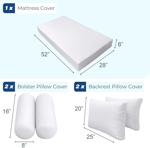 Prolinemax Style 2 - Mattress & Pillow Bolster Cushion for Outdoor Indoor Daybed Porch Swing Bed Contrast Pipe Crib Size AD101 | Covers ONLY |