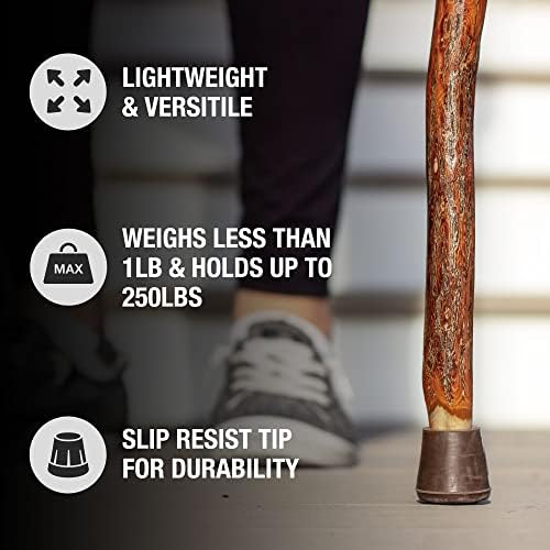 Brazos Rustic Wood Walking Stick, Maple, Traditional Style Handle, for Men & Women, Made in The USA, 55"