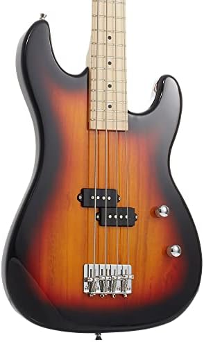 Full Size Electric Bass Guitar with 15-Watt Amp, Black - 4 String Right Handed Beginner Kit with Gig Bag and Accessories