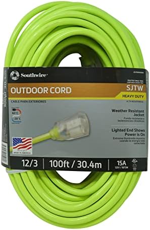 Southwire 02579-0X 100-Foot 12/3 Neon Outdoor Extension Cord; Bright Green