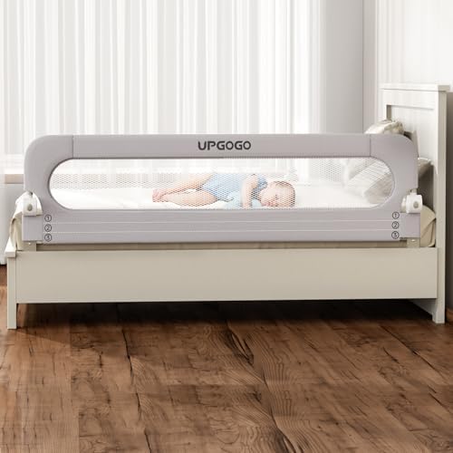 UPGOGO Folding Bed Rail for Toddlers, White, 71" L x 23.6" H | U-shaped base，Reinforced Anchors, Built-in Sponge , Secure lock