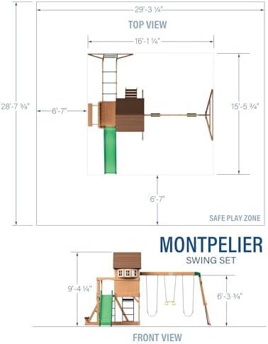 Backyard Discovery Montpelier Cedar Wood Swing Set, Wave Slide, Clubhouse, Monkey Bars, Picnic Area, Snack Bar, Belt Swings, Trapeze, Balcony