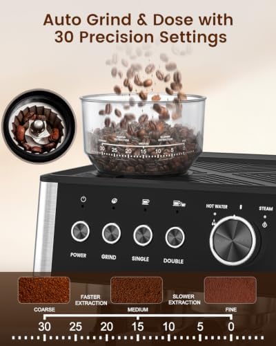 (2026 Upgrade) Espresso Machine with Grinder, 15 Bar Expresso Coffee Machines, Professional Coffee Maker for Latte&Cappuccino with Milk Frother, Expresso Machines for Home Descaling Kit Included White