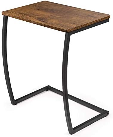 SRIWATANA Walnut C Shaped Side Table, Vintage End Table for Sofa Couch Bed