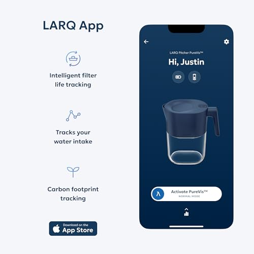 LARQ PureVis 3-in-1 Water Filter Pitcher, UV-C Purifier & App, 8 Cup,M.Blue | Water purifier pitcher & fridge water jug: removes lead & PFAS, keeps minerals, self-cleans UV-C, tracks filter life & intake