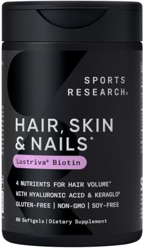 Sports Research® Biotin 10,000mcg w/Coconut Oil, 120 Count Plantgels™ | Max Strength Vegan Biotin (Vitamin B7) for Healthy Skin and Hair Support | Non-GMO, Gluten & Soy-Free, 120 Servings