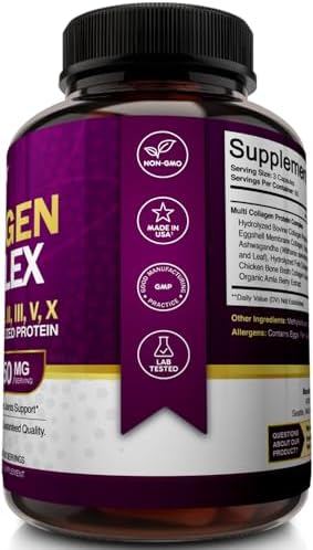 NutriFlair Multi Collagen Peptides 2250mg - Type I, II, III, V, X - Collagen Supplements Complex Powder Pills for Women and Men - Hydrolyzed Protein