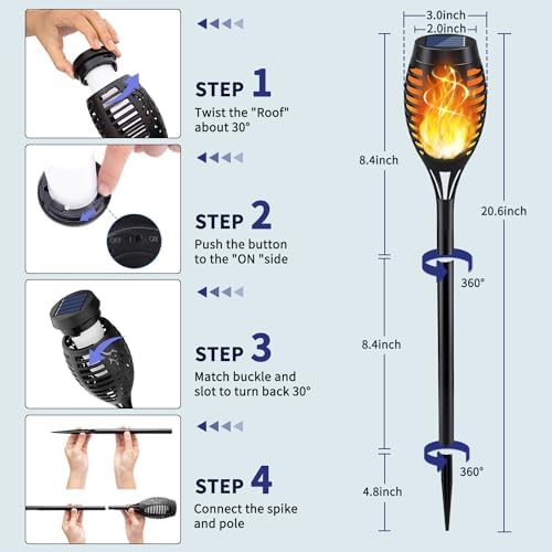 KYEKIO 12Pack Solar Torch Light with Flickering Flame for Halloween Decor