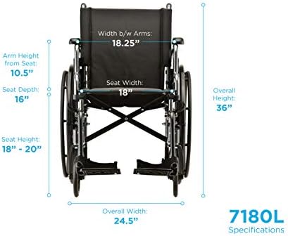 NOVA Lightweight Wheelchair with Flip Up Desk Arms (for Easy Transfer), Adjustable & Easy Release Footrests, Safety Anti-Tippers, Choose from 3 Seat Widths - 16”, 18”& 20”, Weighs only 32 lbs.