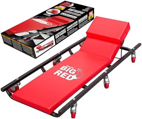 BIG RED TR6452 Torin Rolling Garage/Shop Creeper: 40" Padded Mechanic Cart with Adjustable Headrest and 6 Casters, Red