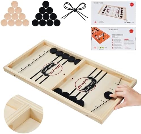 moopok Fast Sling Puck Game - Fast Action Super Foosball Table Desktop Battle Slingshot Wooden Air Hockey Board Game -Guaranteed Fun for Family Game