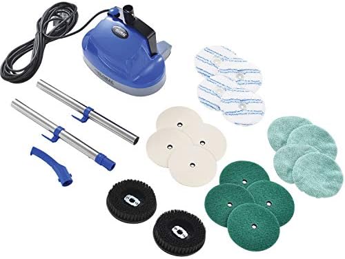 Global Industrial Mini Floor Scrubber With Floor Pads, 11" Cleaning Path | Dual Nylon Scrub Brushes, Cleans & Polishes Tile, Wood