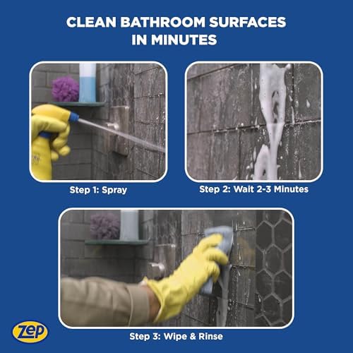 Zep Foaming Shower Tub and Tile Cleaner, 32 Ounce, Case of 4 | No Scrub Formula, Breaks up Tough Buildup on Contact