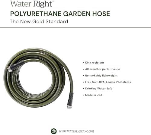 Water Right Polyurethane Garden Hose, 100 Ft, Non-toxic, 1/2” ID, Olive