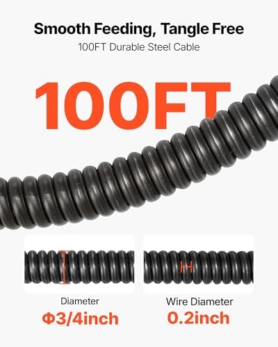 VEVOR Drain Cleaner Machine 100 FT x 3/4 Inch, Auto Feed Sewer Snake Auger, Portable Drain Cleaning Machine with Multi-Wheel Combination, 6 Cutters & Air-Activated Foot Switch for 4" to 8" Pipes