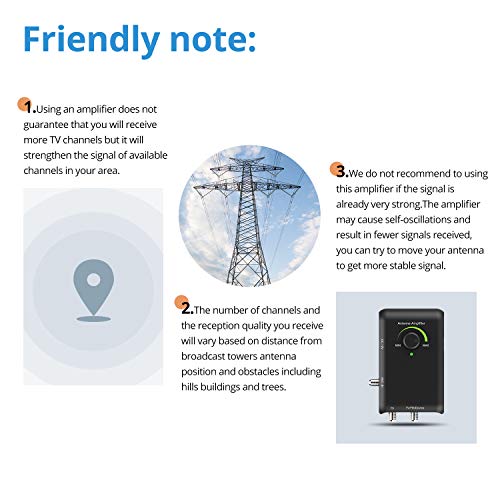 ANTOP HD Smart Boost Antenna Amplifier, HDTV Signal Booster, Amplifier with Dual Outputs for TV and Second Device, Enhances VHF/UHF/FM Reception