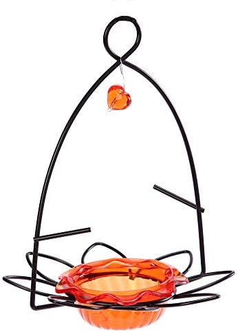Birds Choice Flower-Shaped Oriole Feeder for Jelly & Oranges | 3oz, Orange | Removable Cup and Fruit Pegs with Heart Ornament, Sturdy for Garden and Backyard, Orange Finish