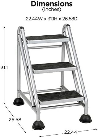 Cosco 3-Step Rolling Step Ladder, Grey