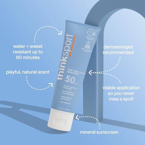 Thinksport Mineral Sunscreen SPF 50+ Zinc Oxide, Water Resistant, 3 Fl Oz