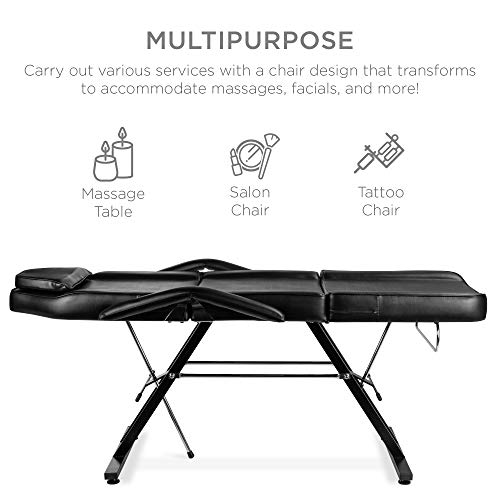 Best Choice Products 71in 3-Section Multipurpose Massage Bed, Spa & Salon Facial, Tattoo Chair w/Hydraulic Stool, Removable Headrest, Facial Cradle