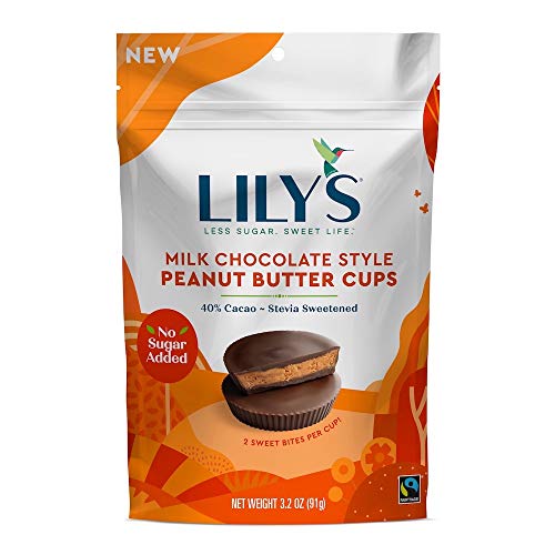 Lily's Milk Chocolate Style Peanut Butter Cups, 40% Cacao, No Sugar Added, Fair Trade, Kosher, Gluten Free, 3.2 Ounce (Pack of 12)