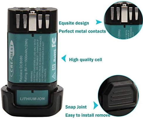 CREABEST 1500mAh 8V MAX Replacement Battery Fits DEWALT DCB080 DW4390 | Compatible with DCB080 DCF680N1 DW4390 DCF680N2 DCF680G2 DCF680N1 DW4390