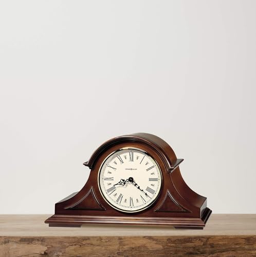 Howard Miller Burton II Mantel Clock – Windsor Finish, Triple-Chime Quartz Movement, Roman Numerals, Volume Control, Nighttime Shutoff