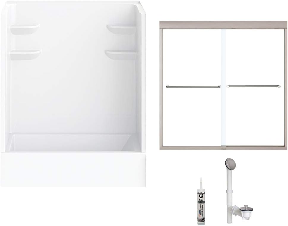 A2 6032CTSMIN2L-134561-WN Bath/Shower Kit with Door, 60-in L x 32-in W x 79-in H, White/Brushed Nickel
