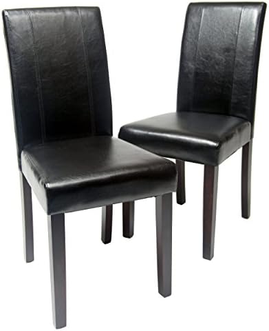 Roundhill Furniture C020BR Urban Style Solid Wood Leatherette Padded Parson Chair, Brown, Set of 2