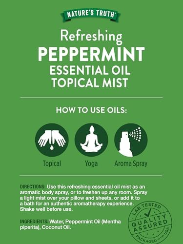Nature's Truth Peppermint Essential Oil Spray | 2.4 Fluid Ounces | for Aromatherapy | Plant Based, Non-GMO & Gluten Free