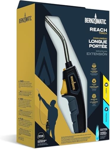 Bernzomatic BZ8250HT Reach Hose Torch, Trigger-Start Hose Torch with Included Holster For Fuel Canister, Red (8250 Reach Torch)