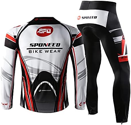 sponeed Cycling Clothes for Men Long Sleeve Mountain Bike Road Bicycle Shirt Jerseys Padded Pants Biking Outfits