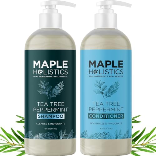 Sulfate Free Shampoo and Conditioner Set - Tea Tree Sage and Rosemary Shampoo and Conditioner for Dry Flaky Scalp Care - Deep Cleansing Color Safe Shampoo and Conditioner for Damaged Dry Hair Care