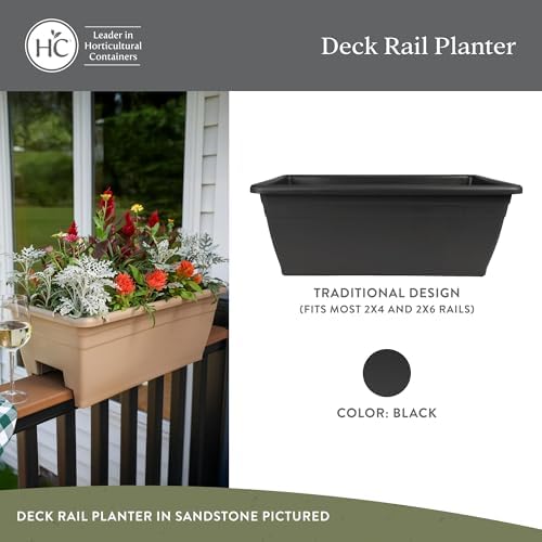 The HC Companies 24 Inch Deck Rail Box Planter Lightweight Outdoor Plastic Plant Pot for Herbs and Flowers, White