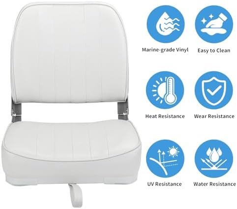 Leader Accessories Classic Low Back Folding Fishing Boat Seat Boat Chairs | Marine Boat Chairs With Thick Cushion, Aluminum Hinge, Use universal 5"x5" Mount, Fits Jon/Bass/Pontoon Boats