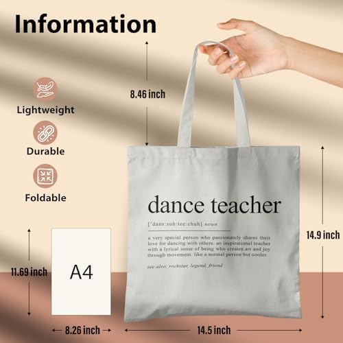 Dance Teacher Canvas Tote Bag - Dance Teacher Appreciation Gifts, Dance Bags for Dancers, Teacher ToteBags