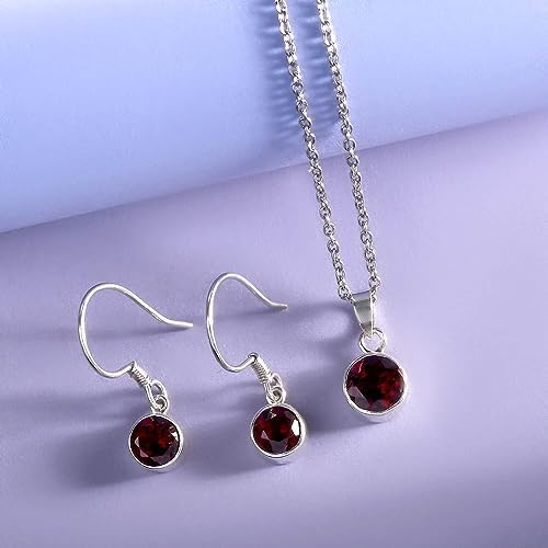 Shop LC Red Garnet Jewelry Set for Women Necklace Dangle Earrings 925 Sterling Silver Platinum Plated Fish Hook Ct 2 Size 20" Gifts for Women