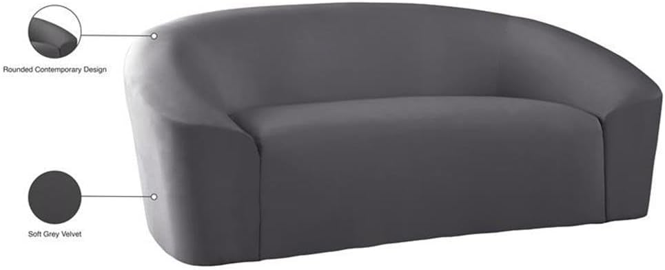 Meridian Furniture 610Black-L Riley Collection Modern | Contemporary Velvet Upholstered Loveseat with Rounded Contemporary Design, Black