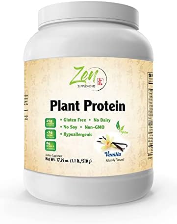Plant Protein-Vanilla 510G 1.1LB-Powder- 25 Grams of Protein Per Serving -Vegan, Low Net Carbs, Non Dairy, Gluten Free, Lactose Free, No Sugar Added