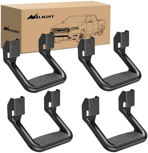 Nilight Aluminum Slip-Proof Nerf Steps 2Pcs Black for Pickup Trucks | Drilling required Universal Side Step Side Hoop Steps Nerf Bars Assembly for Chevy (Chevrolet) Ford Toyota GMC Dodge RAM