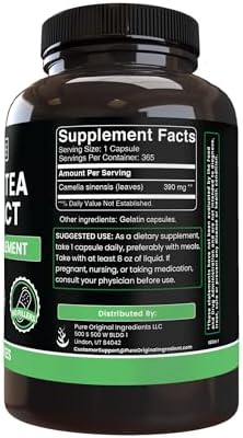 Pure Original Ingredients Green Tea Extract (365 Capsules) No Magnesium Or Rice Fillers, Always Pure, Lab Verified