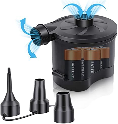 Electric Air Pump for Inflatables, Battery Powered Wireless Air Pump for Mattress with 3 Nozzles