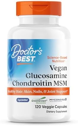 Doctor's Best Vegan Glucosamine Chondroitin MSM - Joint Health Support Supplement for Women & Men, Nutritional Support for Joint Strength, Hair, Skin